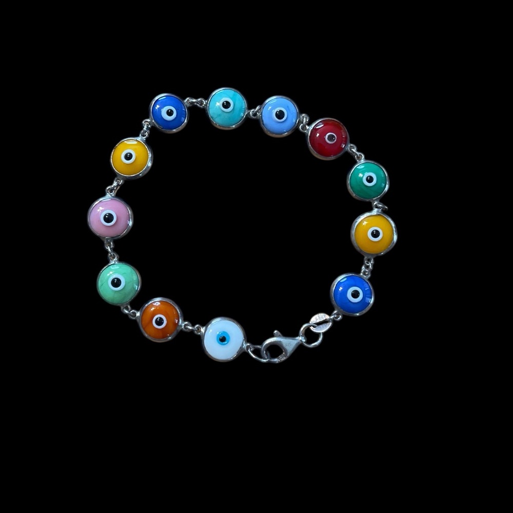 Sterling Silver multi color Evil Eye Bracelet